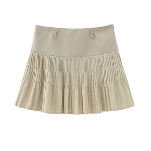 Ancosti Tan Pleated A-Line Mini Skirt Size Small